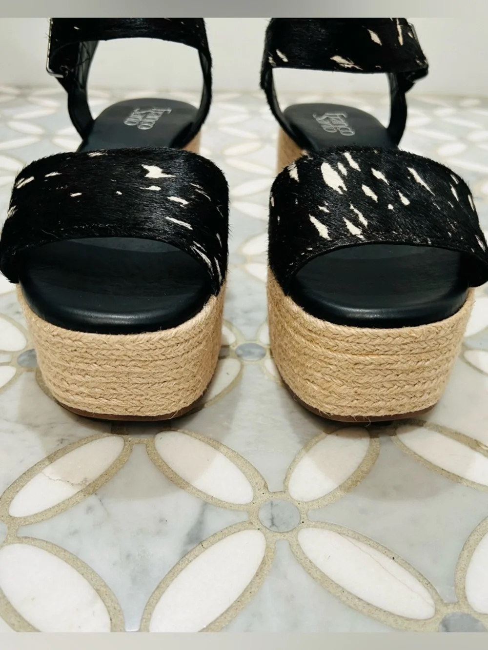 Franco Sarto Ben Spotted Calf Hair Leather Platform Jute Espadrille Sandal 8.5